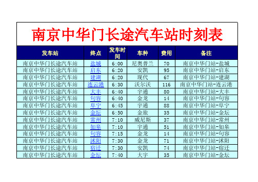 南京中华门长途汽车站时刻表