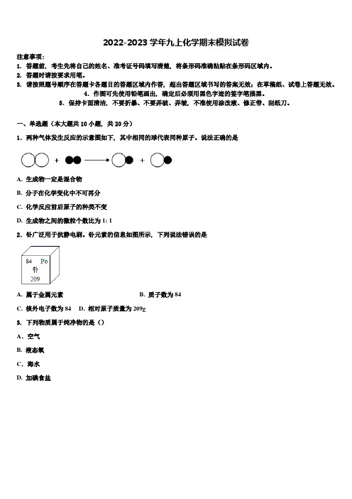 2022年江苏省泰兴市洋思中学化学九上期末学业质量监测试题含解析