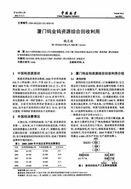 厦门钨业钨资源综合回收利用