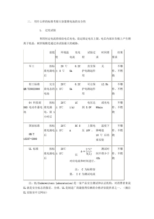 锂电安全检验标准