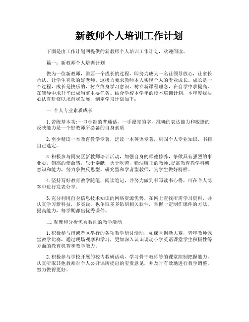 新教师个人培训工作计划