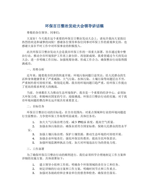 环保百日整治动员大会领导讲话稿