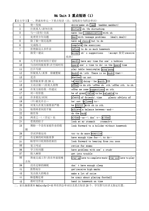 九年级英语下学期期末复习9AUnit3重点短语牛津版