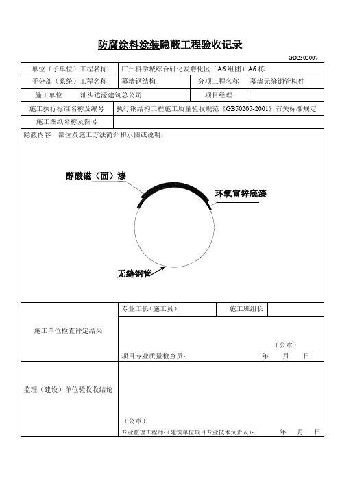 油漆隐蔽工程验收记录