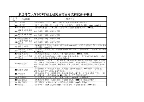 浙江师范大学2009年硕士研究生招生考试初试参考书目