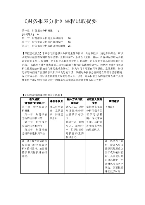 《财务报表分析》课程思政设计