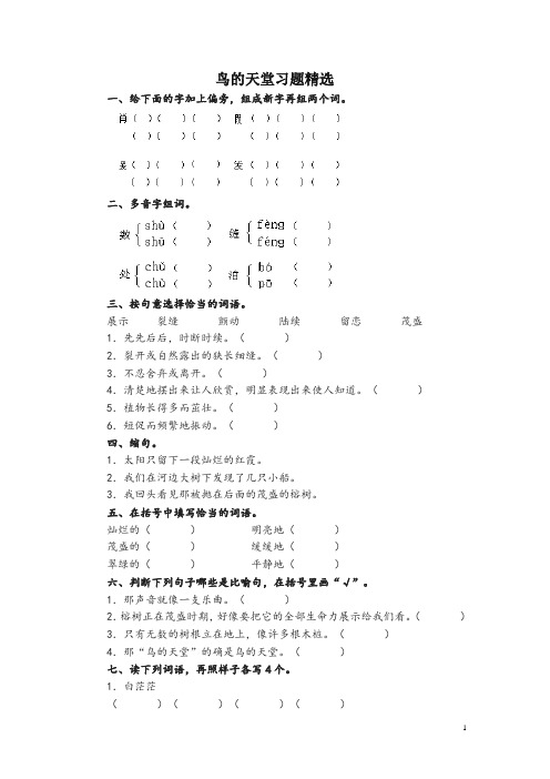 (2019部编)统编版五年级上册第22课鸟的天堂习题精选