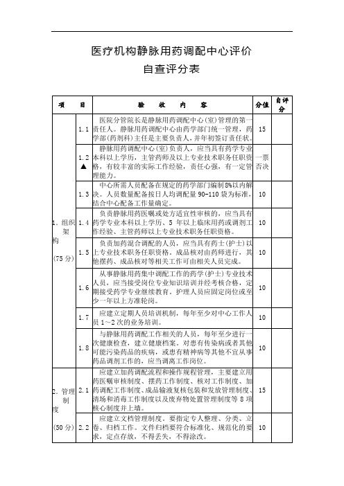 医疗机构静脉用药调配中心评价表