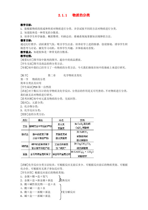 2016学年高一化学人教版必修1同步教案:《物质的分类》教案2 Word版