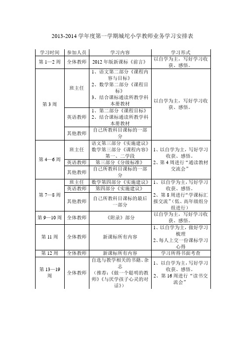 教师业务学习安排表