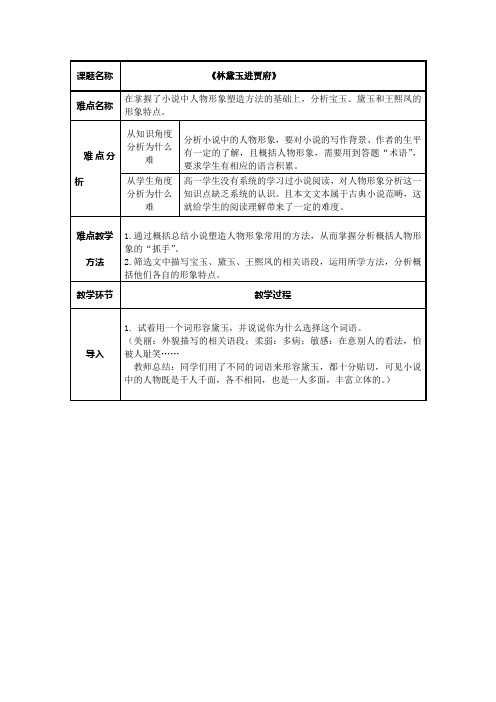 高教版中职语文基础模块下册 18 《林黛玉进贾府》教案3