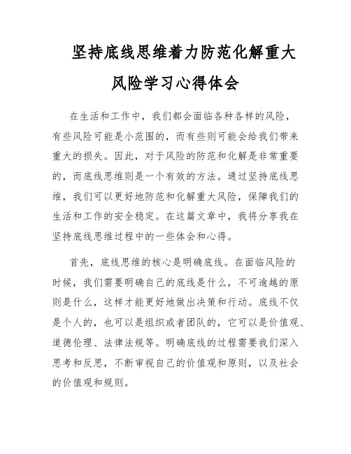 坚持底线思维着力防范化解重大风险学习心得体会