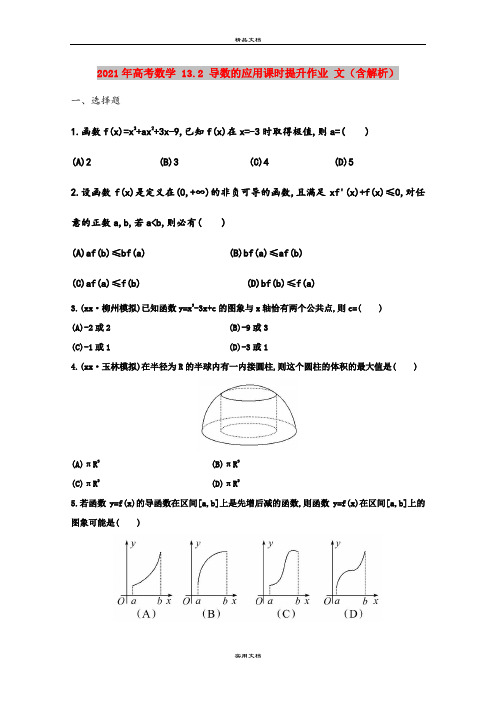 2021年高考数学 13.2 导数的应用课时提升作业 文(含解析)