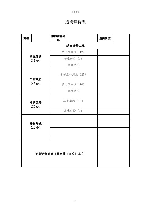 2022年8月适岗评价表样本