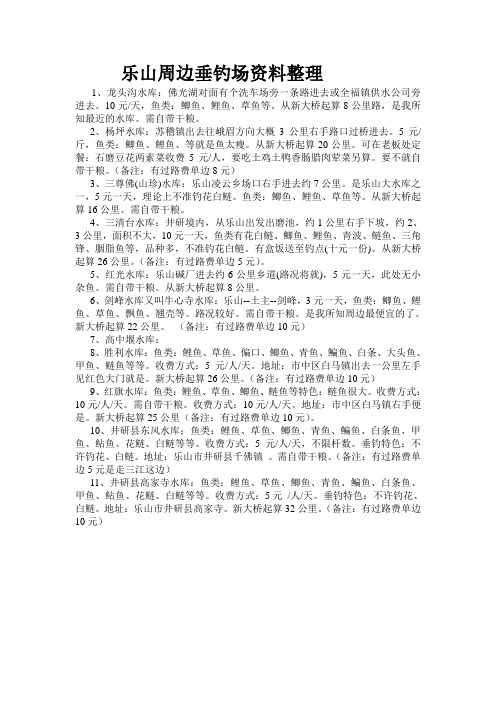 乐山周边水库信息整理