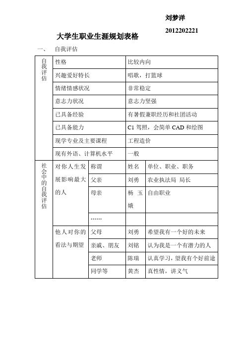 大学生职业生涯规划表格 (1)