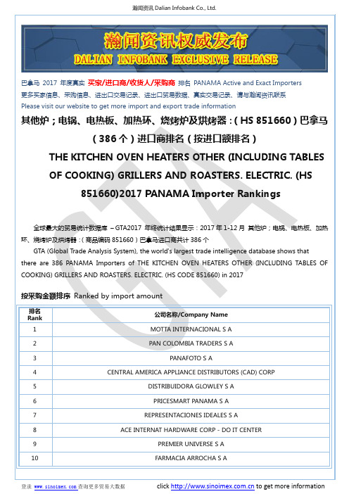 其他炉;电锅、电热板、加热环、烧烤炉及烘…(HS 851660)2017 巴拿