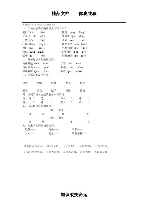 人教版六年级下册语文课堂作业本