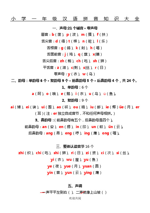 一年级拼音知识大全及每日拼读练习