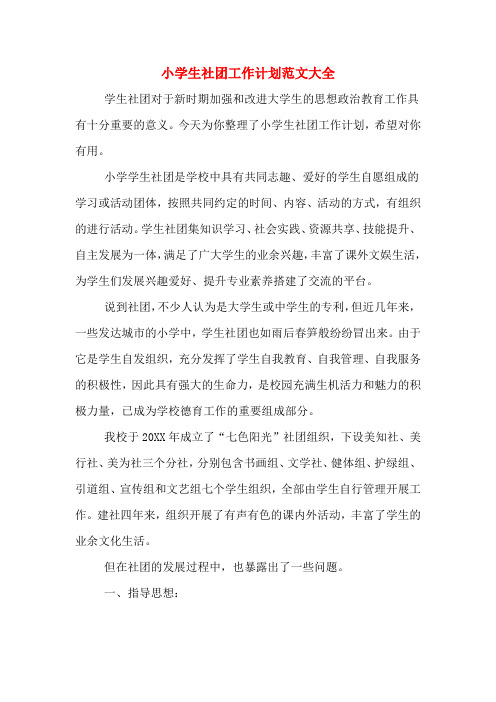 2019年小学生社团工作计划范文大全