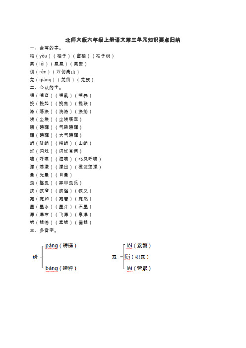 北师大版六年级上册语文第三单元知识要点归纳