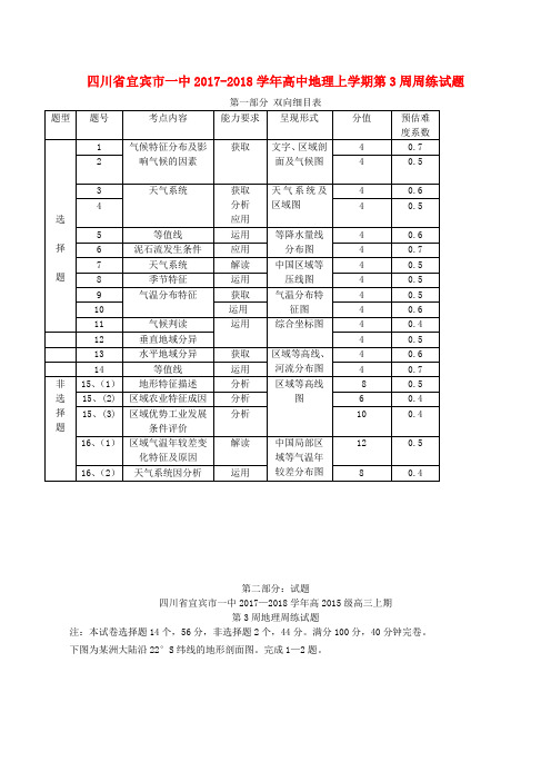 四川省宜宾市一中2017-2018学年高中地理上学期第3周周练试题