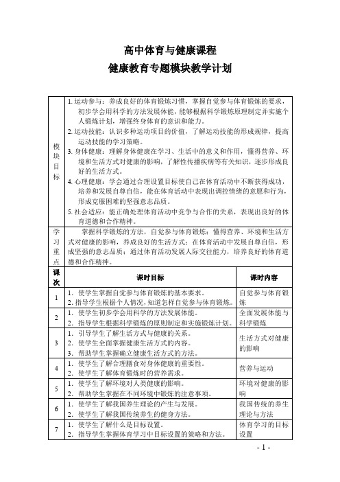 高中体育模块教学计划+课时计划