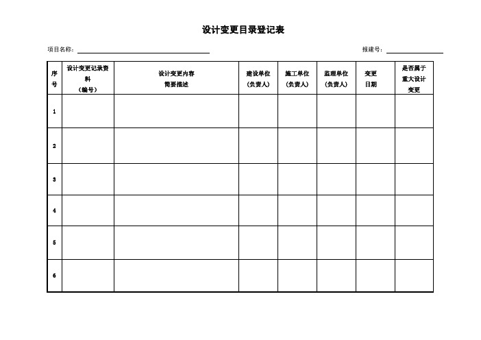 设计变更目录登记表