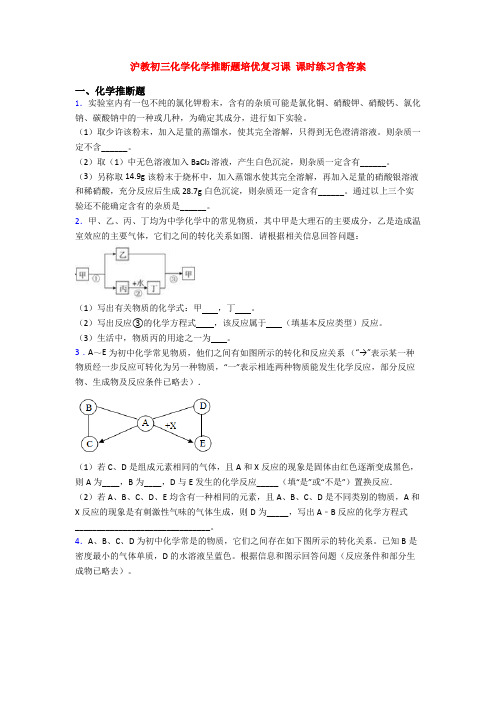 沪教初三化学化学推断题培优复习课 课时练习含答案(1)