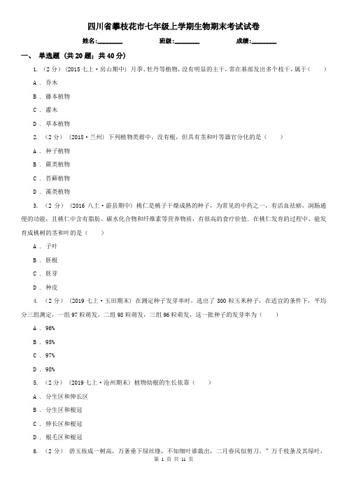 四川省攀枝花市七年级上学期生物期末考试试卷