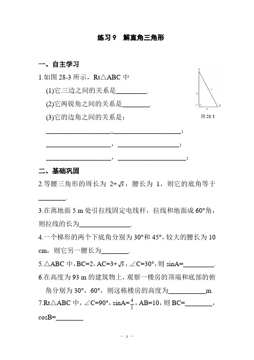 人教版九年级数学下册《解直角三角形》同步作业(含答案)