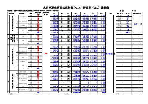 混凝土路面状况指数(PCI)、断板率(DBL)计算表