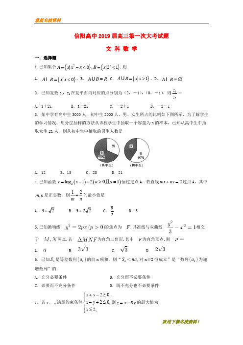 【名校复习专用】河南省信阳高级中学2020届高三数学第一次大考试题 文