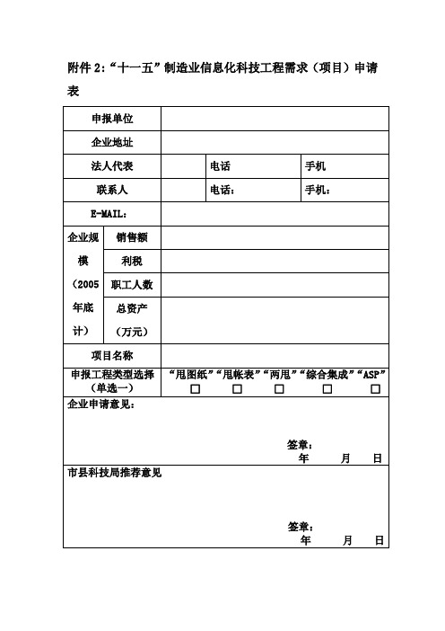 制造业信息化科技工程需求(项目)申请表