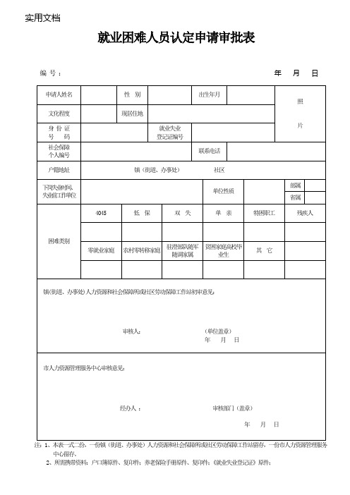 就业困难人员认定申请审批表(定稿)