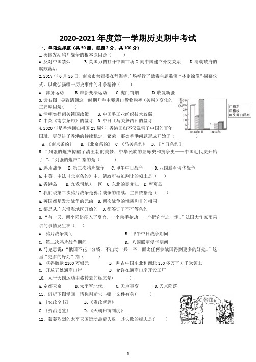 2020-2021年度第一学期历史期中考试