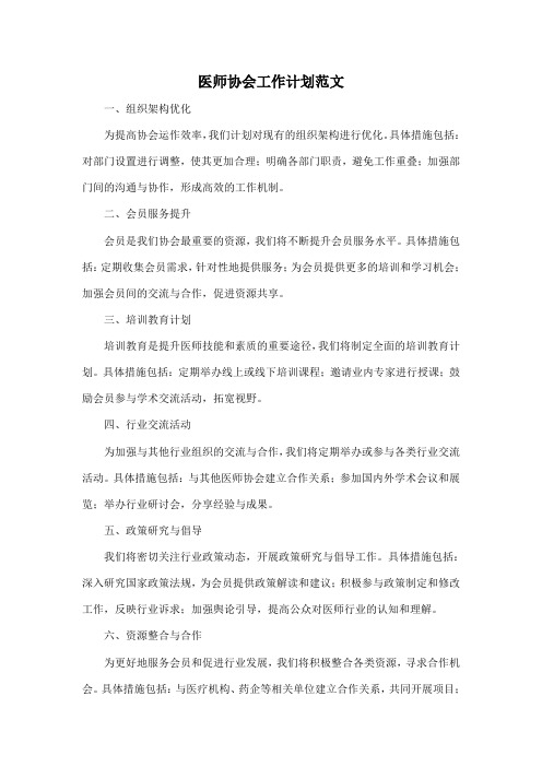 医师协会工作计划范文