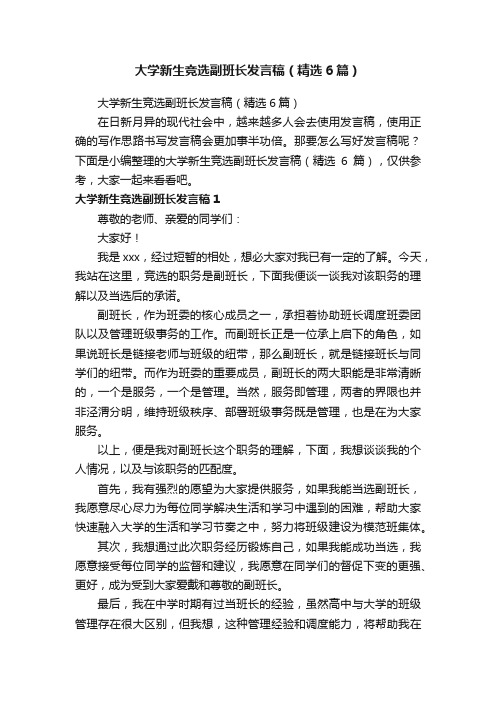 大学新生竞选副班长发言稿（精选6篇）