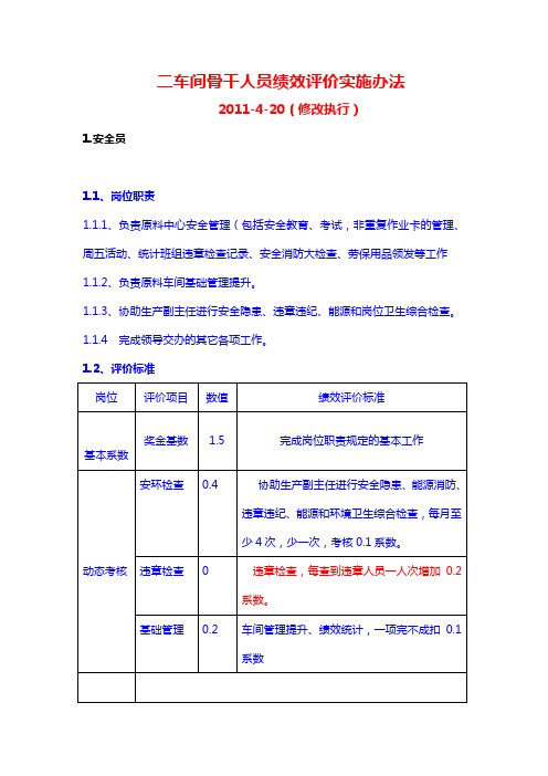 点检润滑班绩效评价实施办法