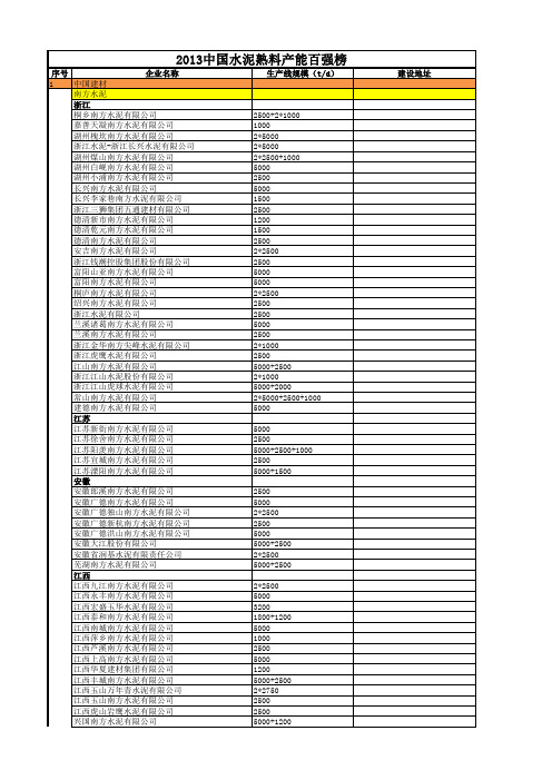 2013中国水泥熟料产能100强