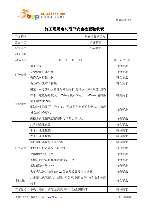 施工现场电动葫芦安全检查验收表