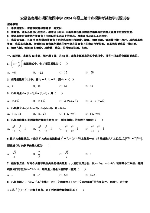 安徽省亳州市涡阳第四中学2024年高三第十次模拟考试数学试题试卷