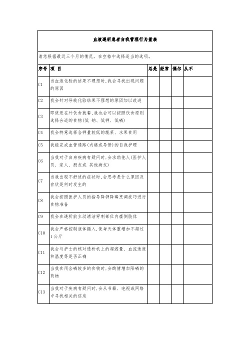 血液透析患者自我管理行为量表