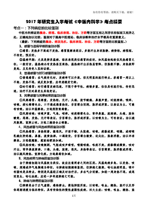 考研中医内科学仅总结