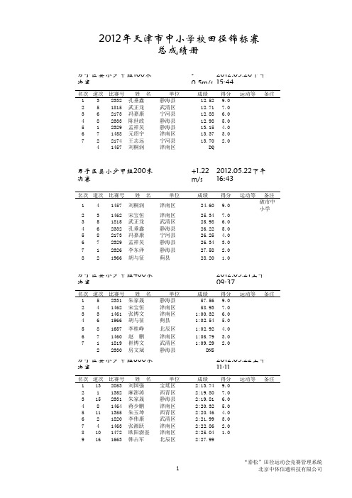 2012年天津市中小学校田径锦标赛总成绩册