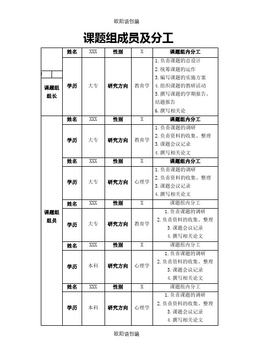 课题组成员及分工之欧阳语创编