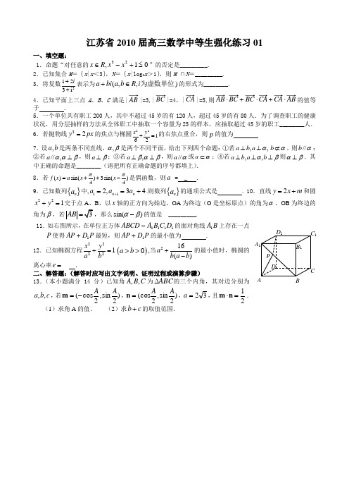 江苏省2010届高三数学中等生强化练习01