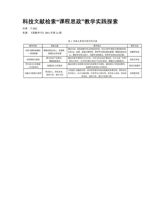 科技文献检索“课程思政”教学实践探索