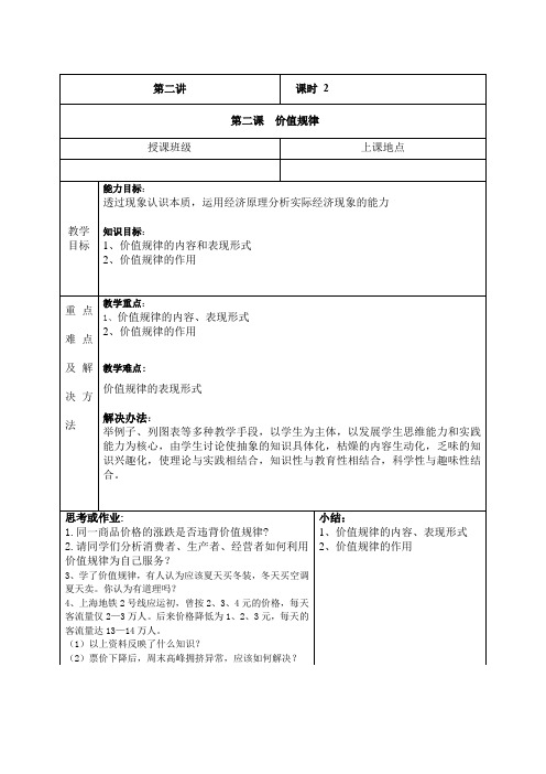 经济政治与社会 第二课价值规律