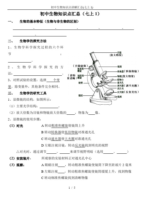 初中生物知识点讲解汇总(七上1)